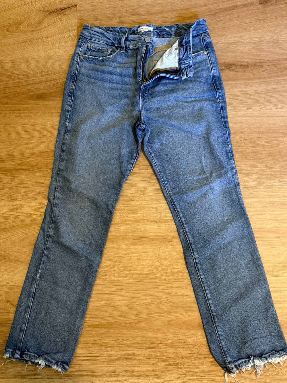 Women's Blue Raw Hem Straight Jeans